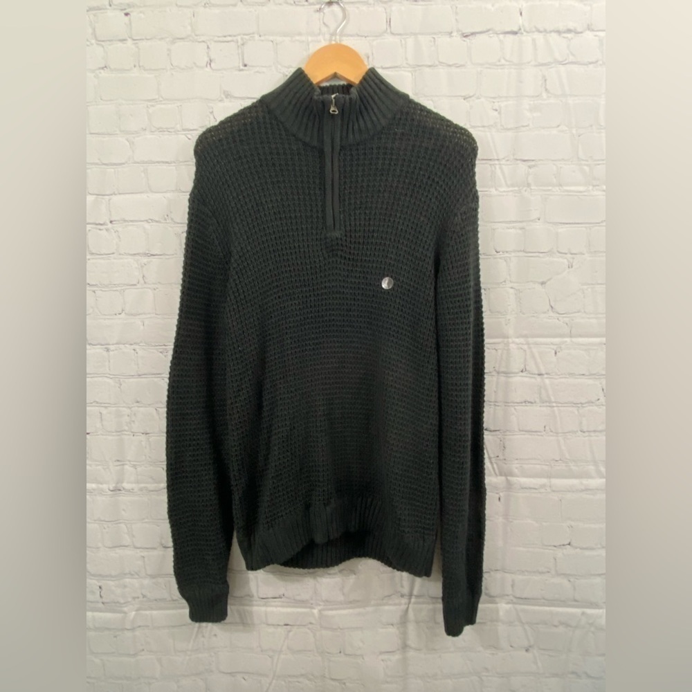 Aeropostale Black Waffle Cable Knit Mens Size Large Mock Neck Sweater